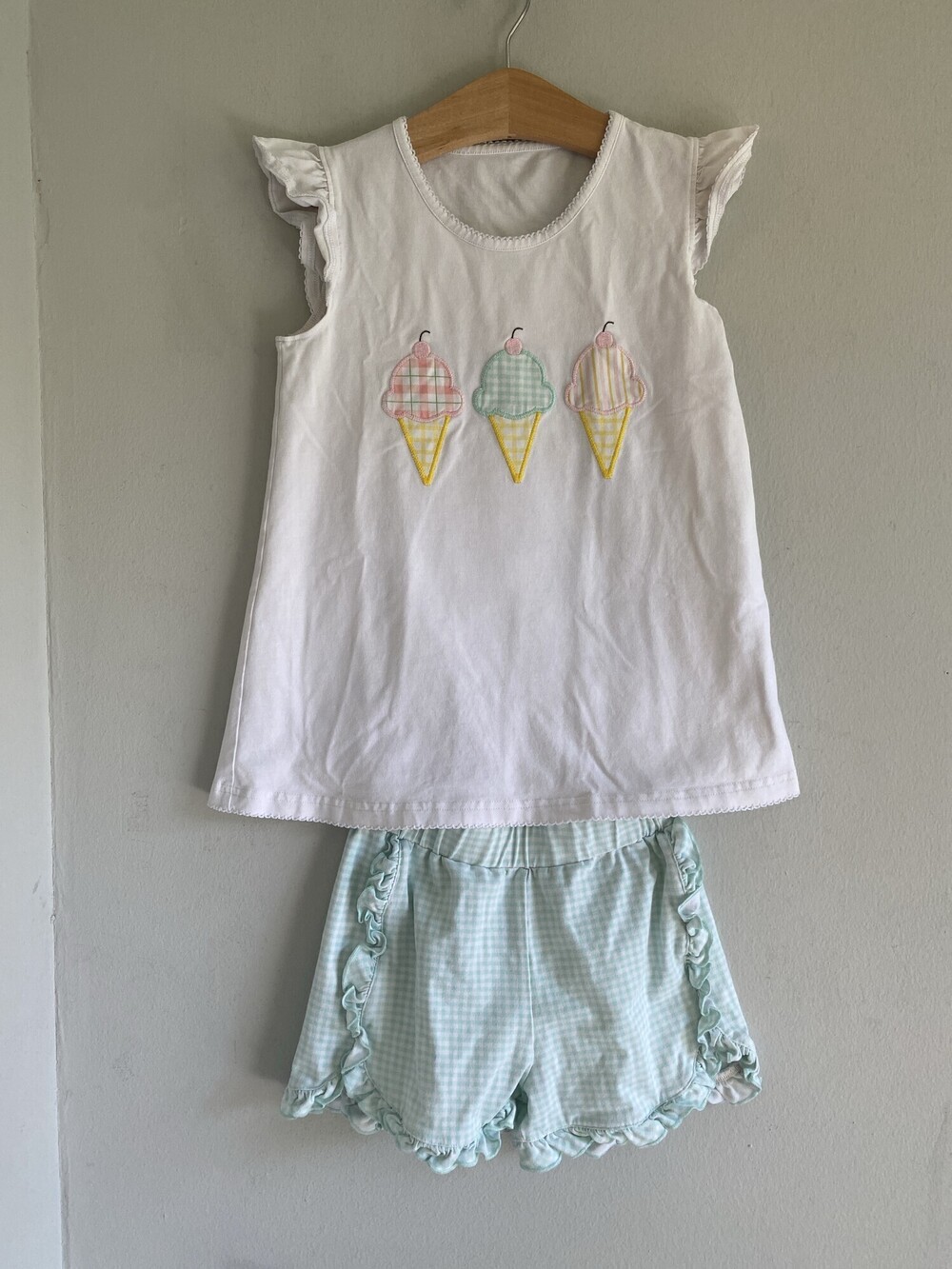 Serendipity Shrimp and Grits Kids Ice Cream Top Shorts Set Girls L 7-8
